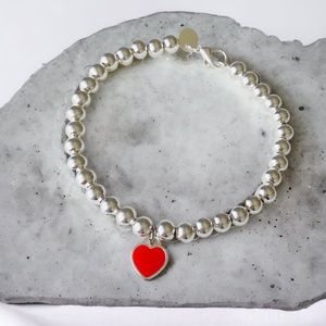 Sterling Silver Beaded Heart Charm Bracelet